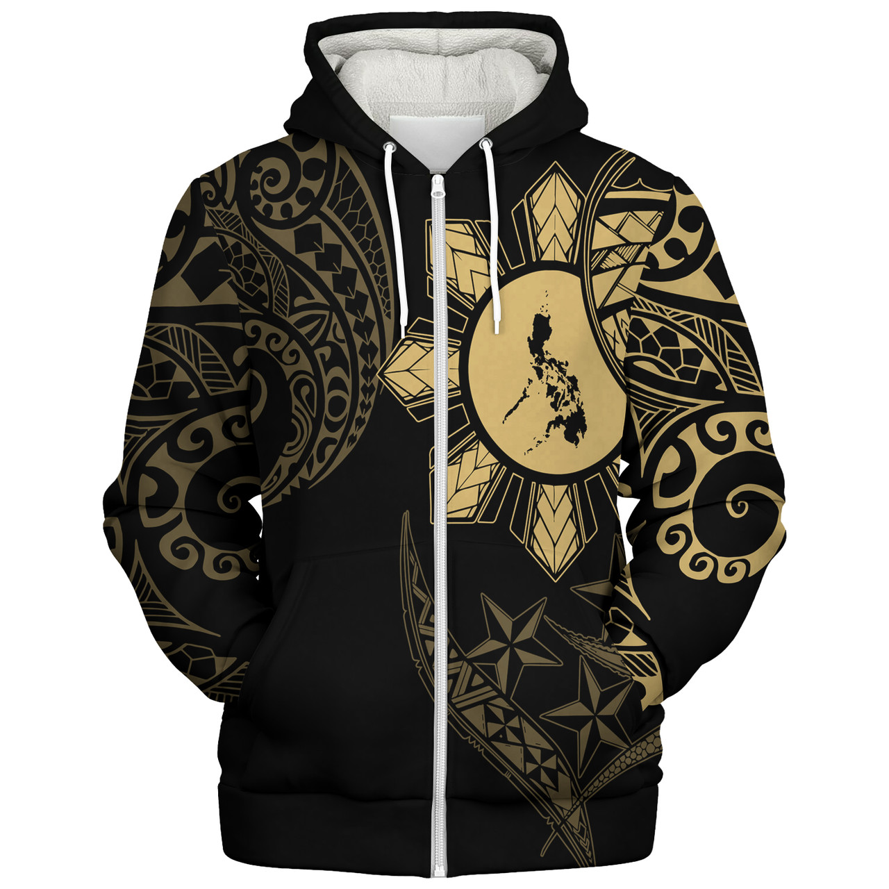 Philippines Sherpa Hoodie Tribal Sun In My Heart Gold