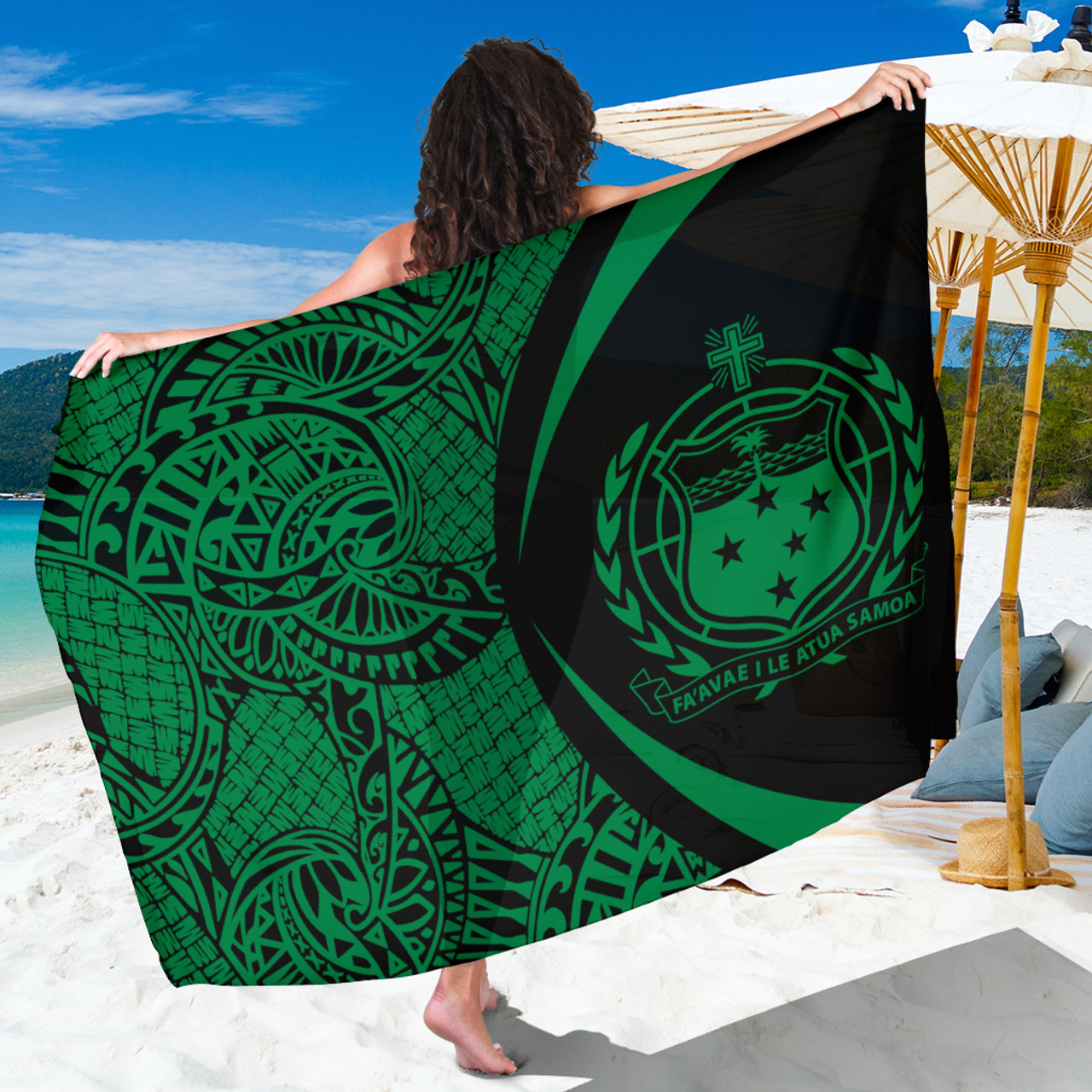 Samoa Sarong Coat Of Arm Lauhala Circle Green