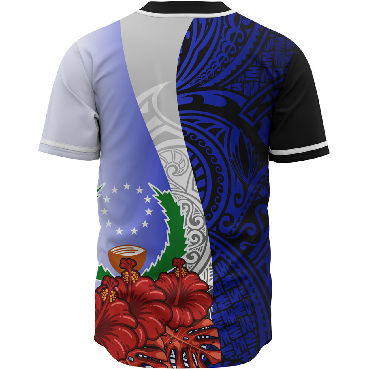 Pohnpei Polynesian Custom Personalised Baseball Shirt - Coat Of Arm With Hibiscus Blue