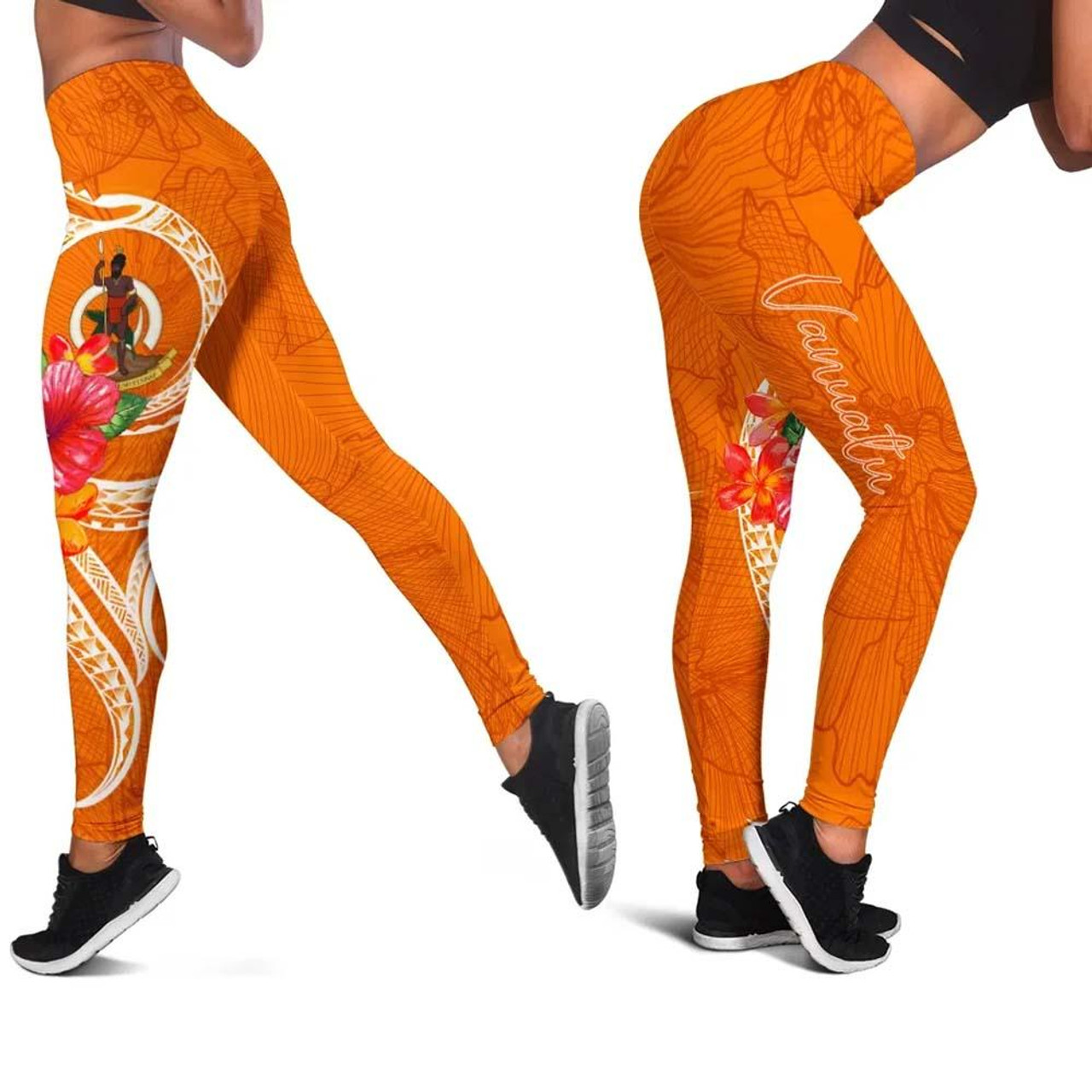 Vanuatu Polynesian Legging - Orange Floral With Seal 1