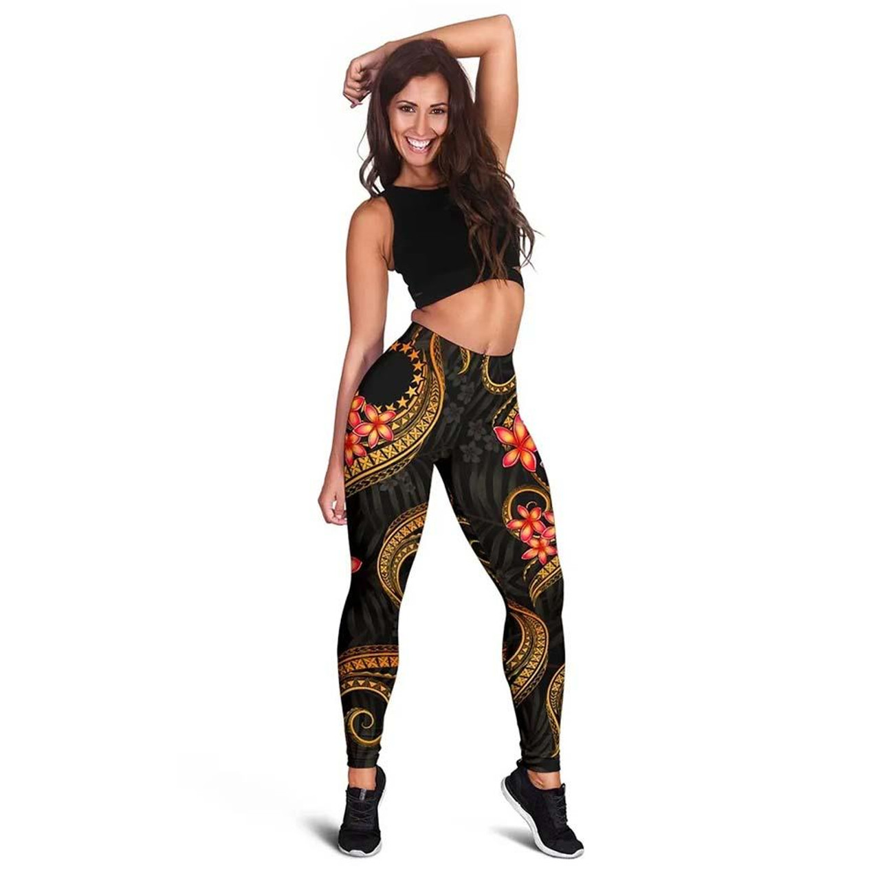 Cook Islands Polynesian Women Legging - Gold Plumeria 1