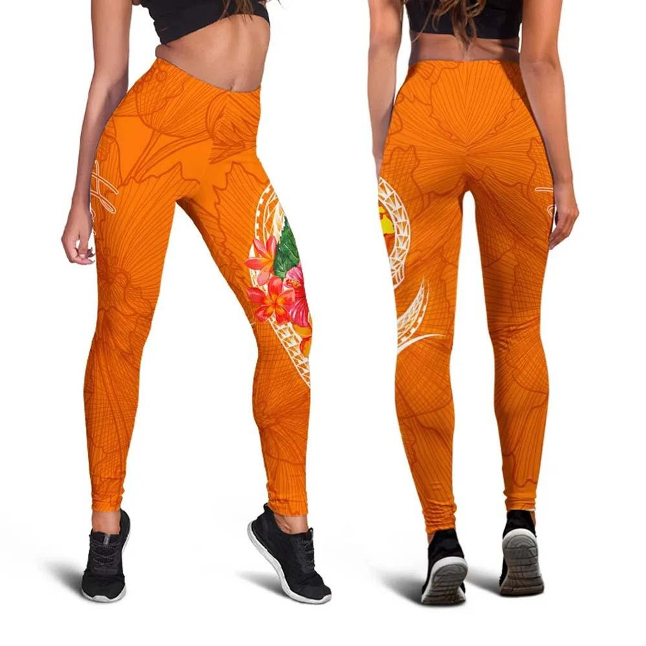 Hawaii Polynesian Legging - Orange Floral With Seal 4