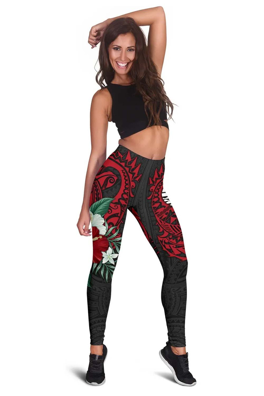 Tahiti Polynesian Legging - Hibiscus and Sea Turtle (Red) 3