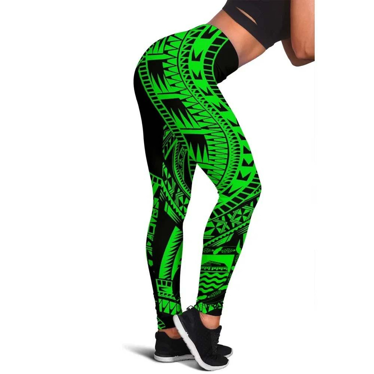 Tuvalu Legging Polynesian Pattern Green 1