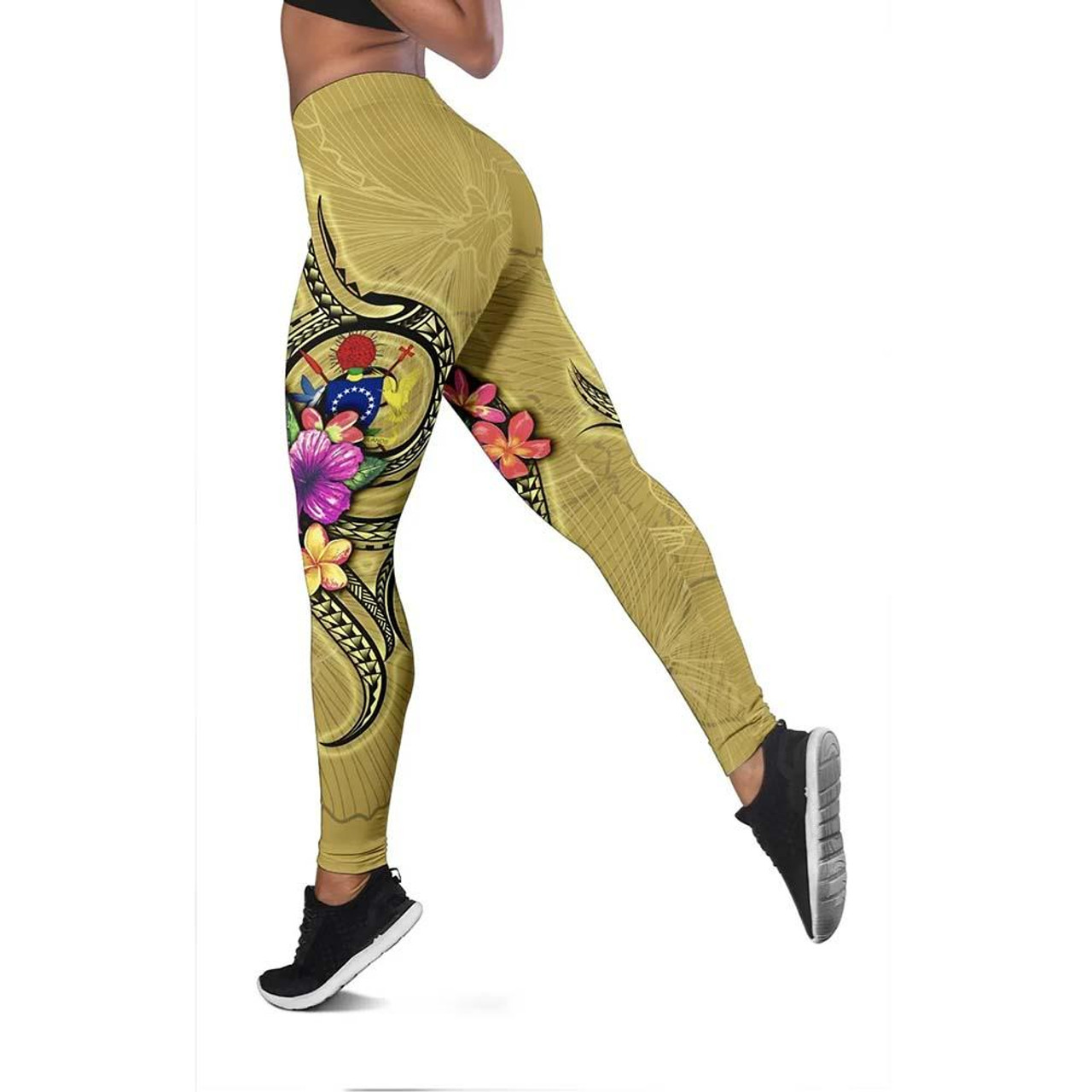 Cook Islands Polynesian Legging - Floral With Seal Gold 1