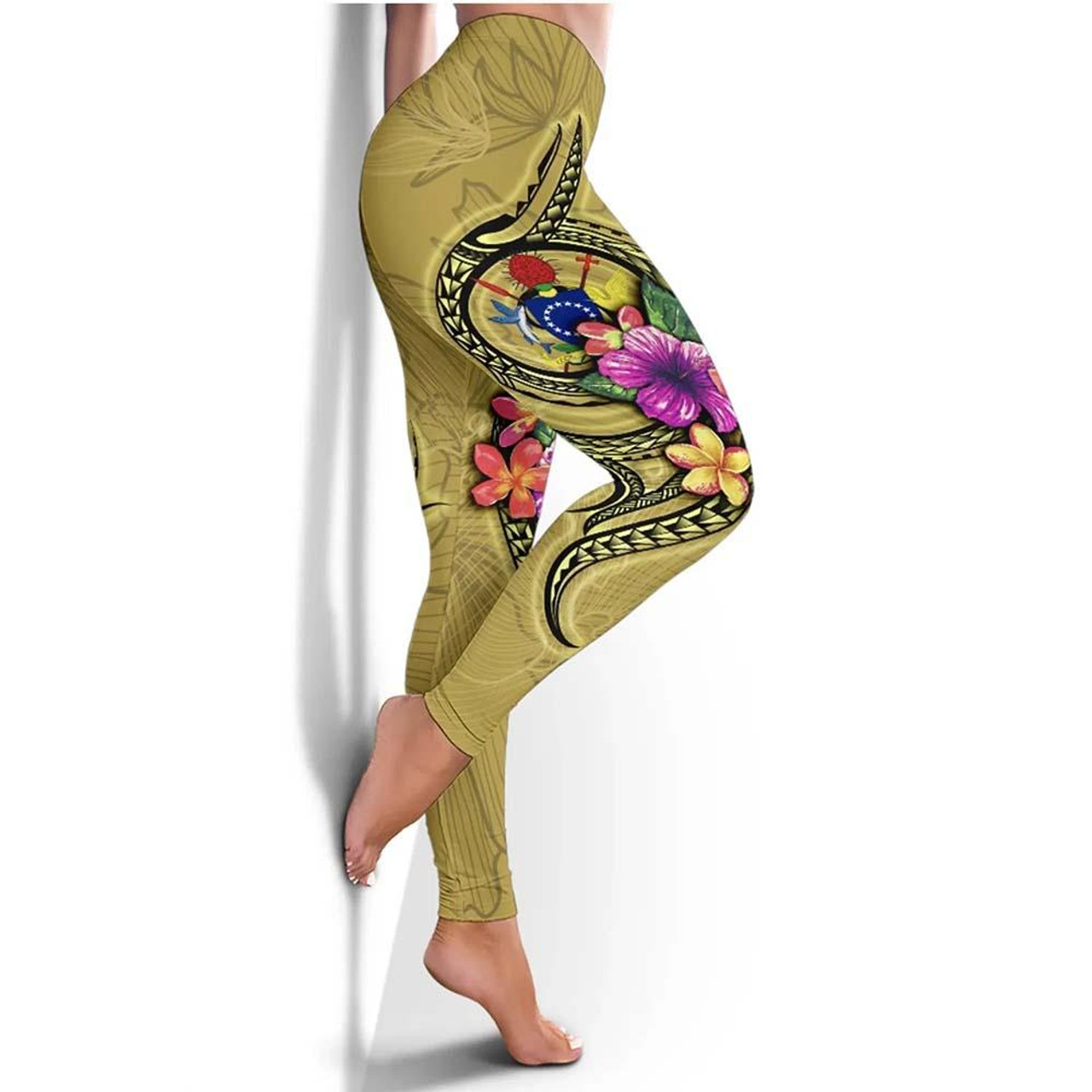 Cook Islands Polynesian Legging - Floral With Seal Gold 2