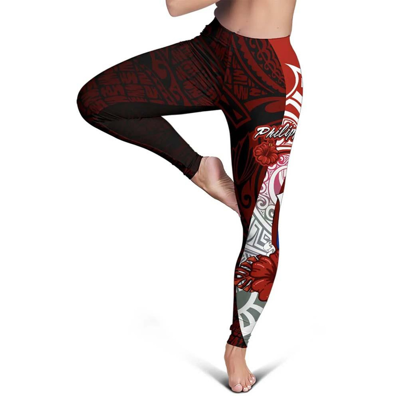 Philippines Polynesian Legging  - Coat Of Arm With Hibiscus 1