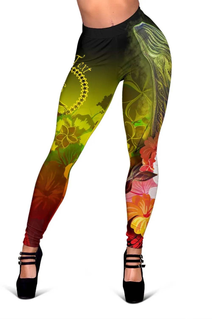 [Custom Personalised] Chuuk Legging - Humpback Whale with Tropical Flowers (Yellow) 3