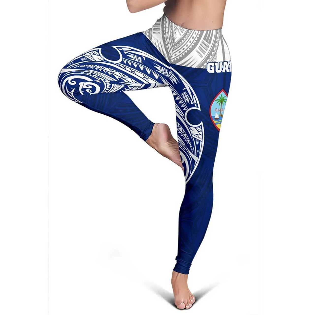 Guam Polynesian Legging - Pattern With Seal Blue Version 3