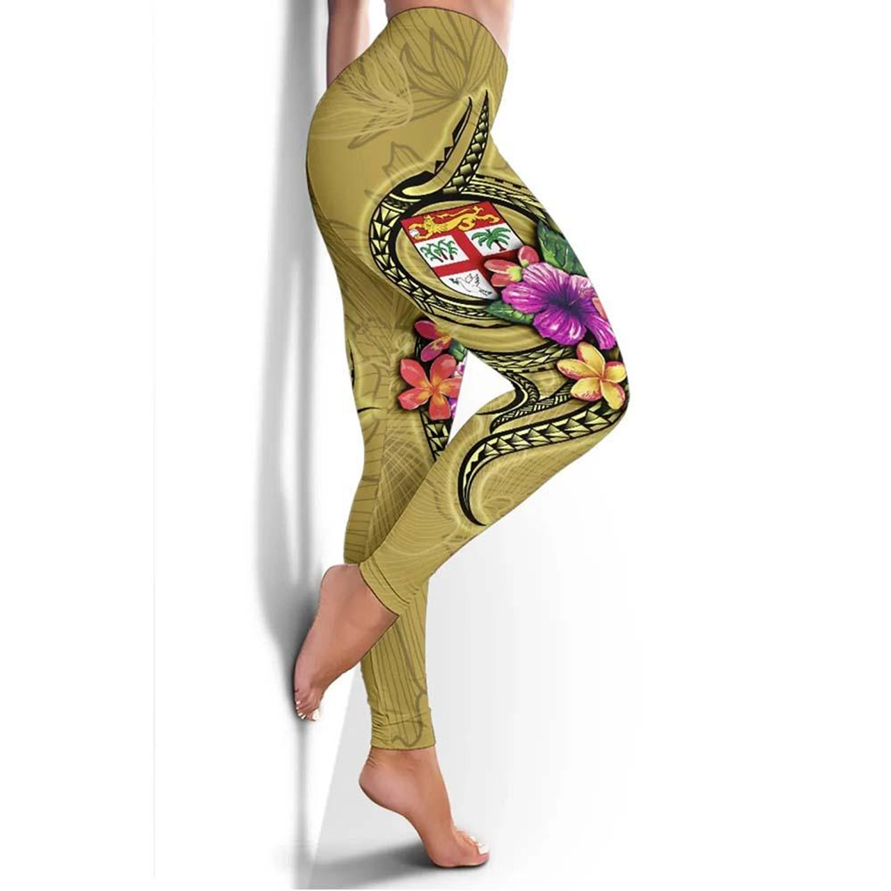 Fiji Polynesian Legging - Floral With Seal Gold 3