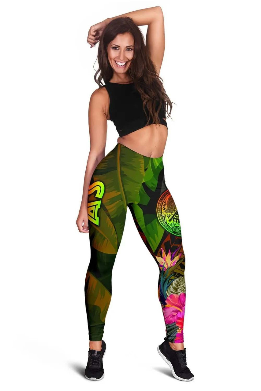 American Samoa Polynesian Legging -  Hibiscus and Banana Leaves 3