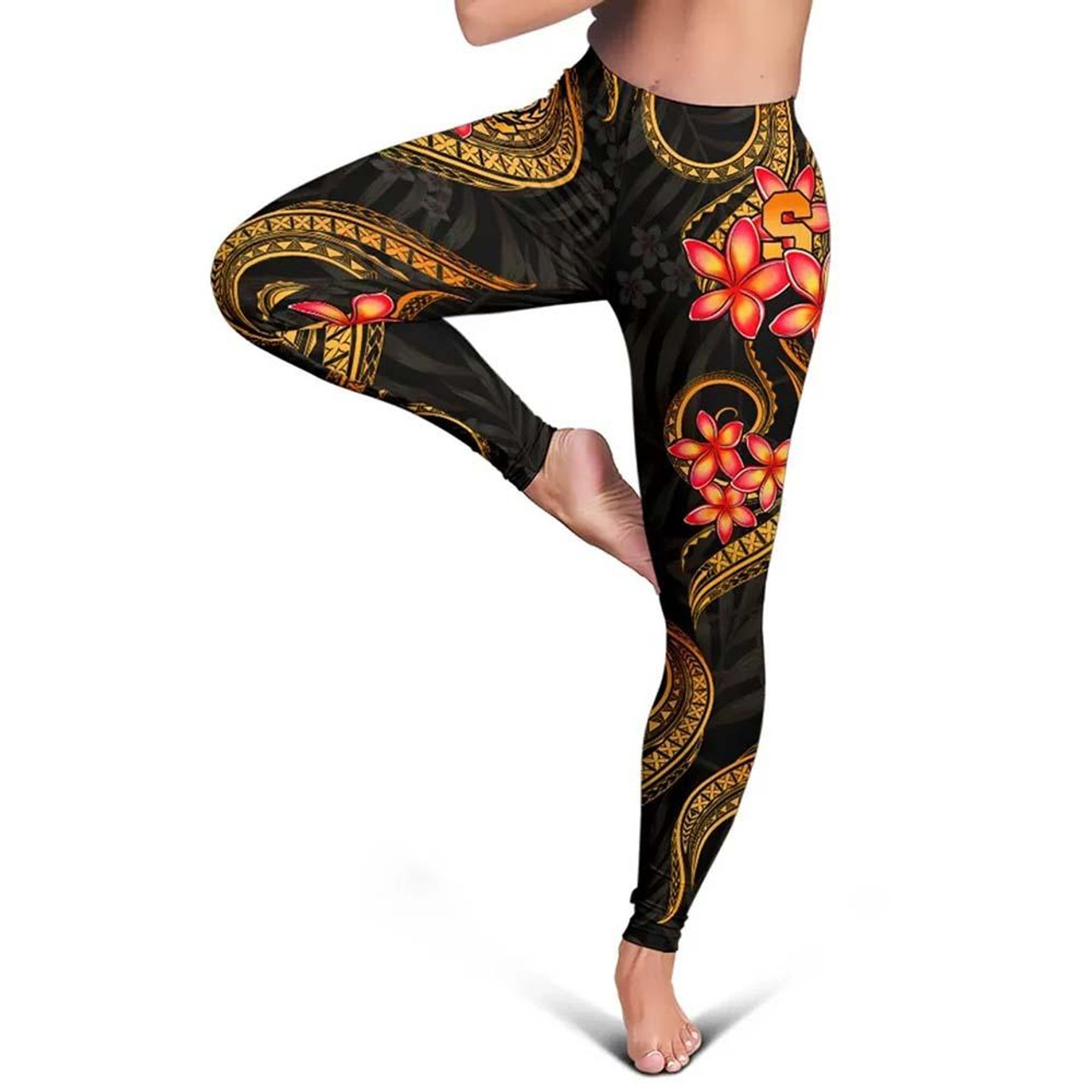 Samoa Polynesian Women Legging - Gold Plumeria 4