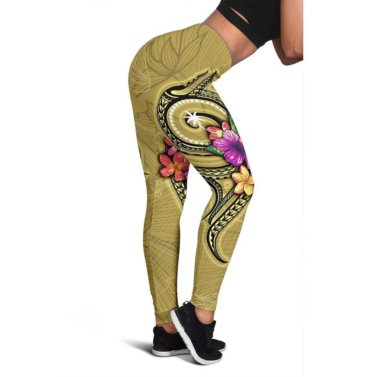 Chuuk Micronesia Legging - Floral With Seal Gold 3