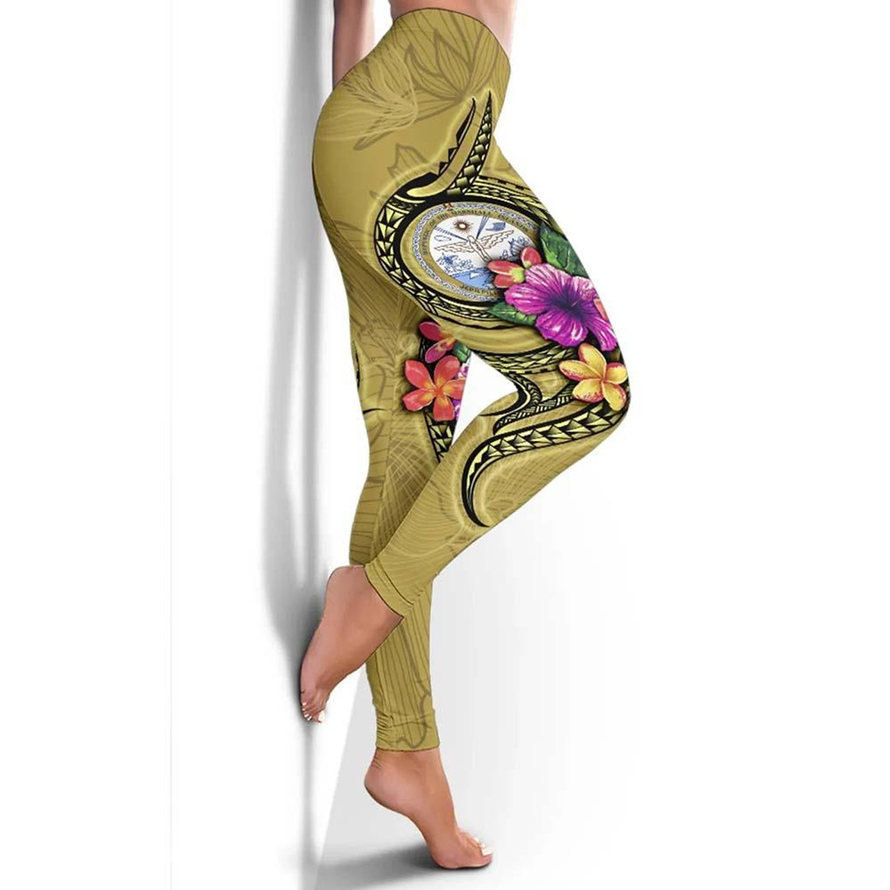 Marshall Islands Polynesian Legging - Floral With Seal Gold 2