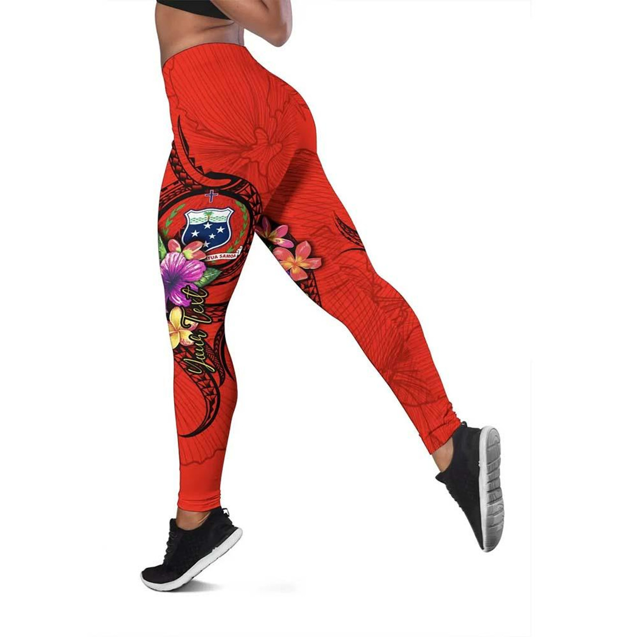 Samoa Polynesian Custom Personalised Legging - Floral With Seal Red 1