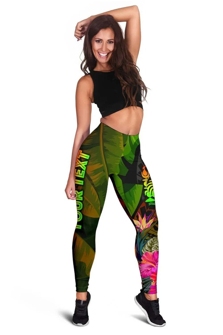 New Caledonia Polynesian Personalised Legging- Hibiscus and Banana Leaves 3