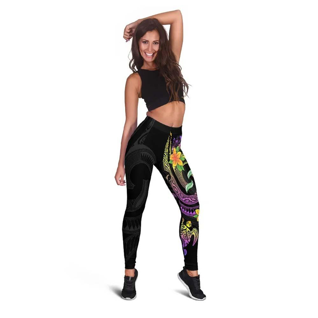 Fiji Legging - Plumeria Flowers with Spiral Patterns Crest 3