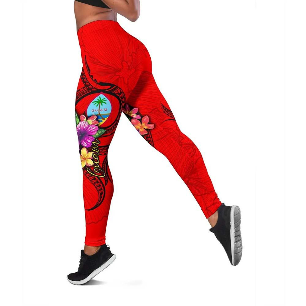 Guam Polynesian Legging - Floral With Seal Red 1