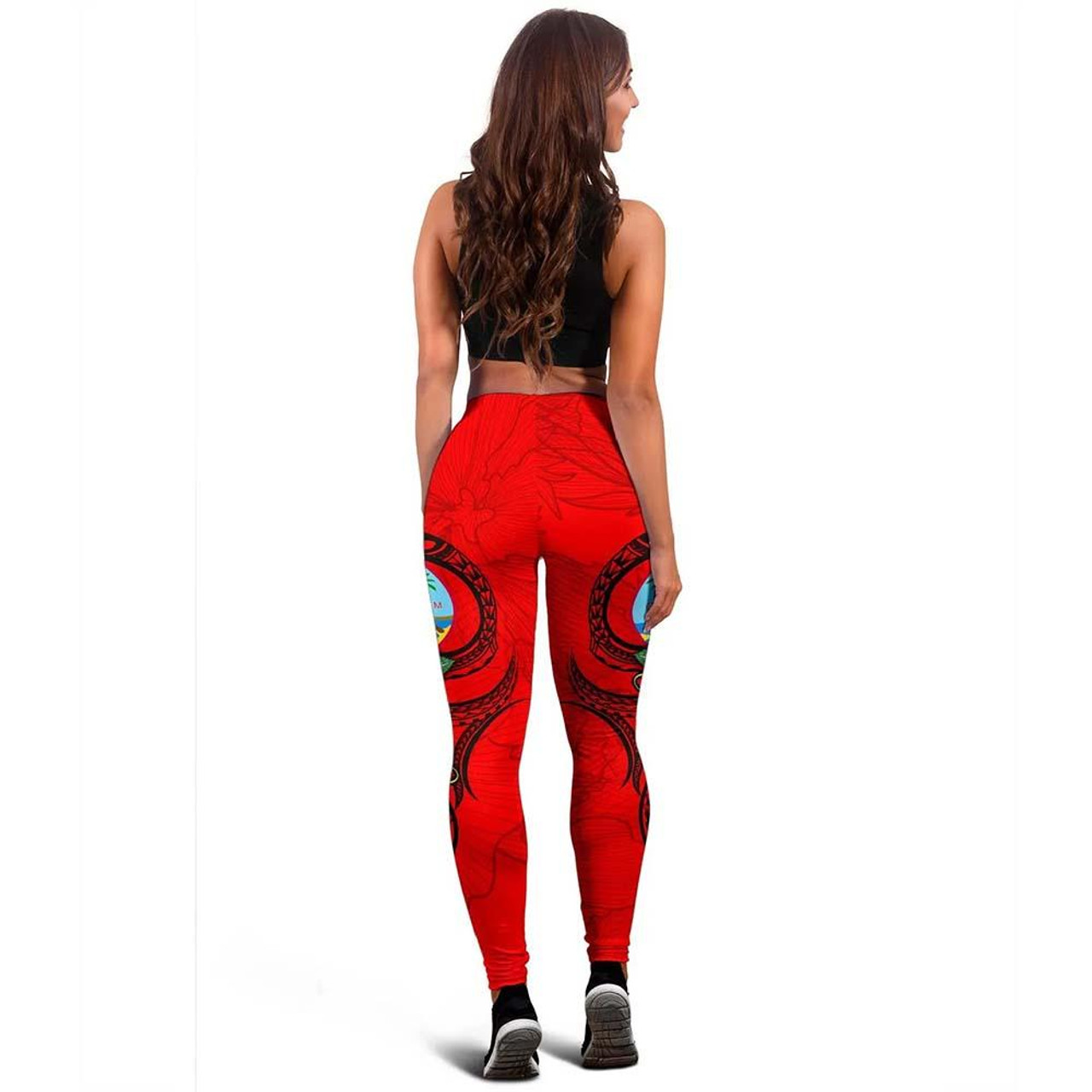 Guam Polynesian Legging - Floral With Seal Red 3