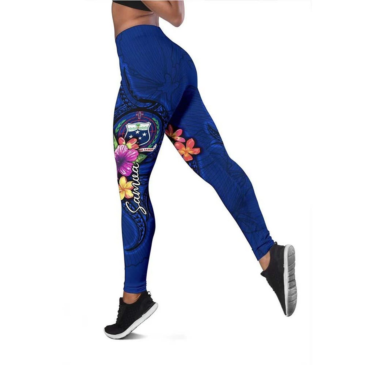 Samoa Polynesian Legging - Floral With Seal Blue 1