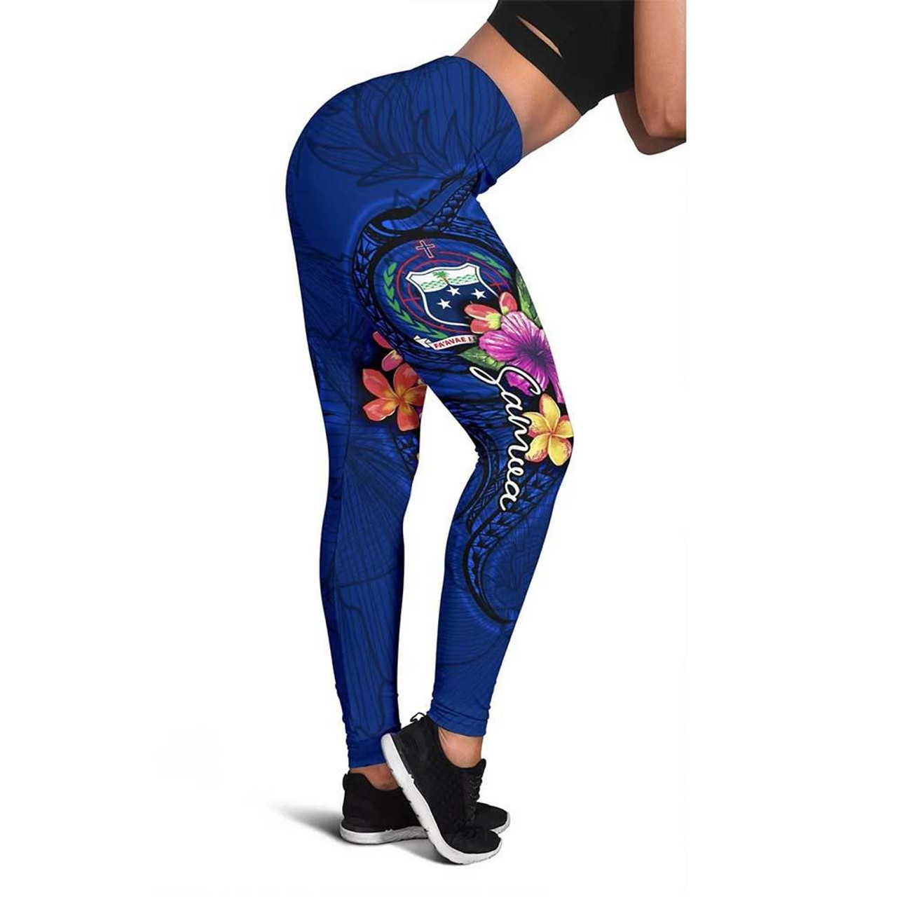 Samoa Polynesian Legging - Floral With Seal Blue 2