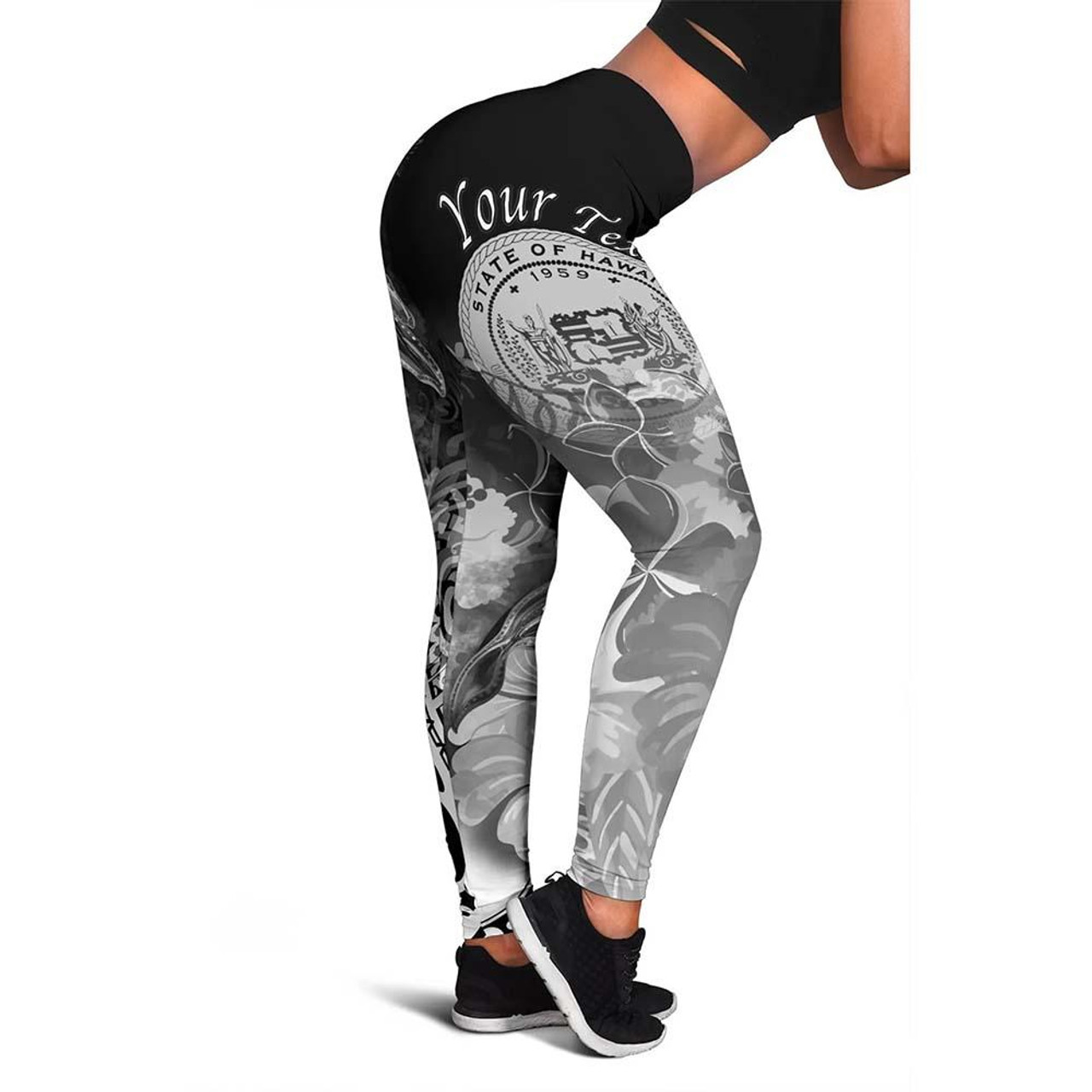 Polynesian Hawaii Custom Personalised Legging - Humpback Whale with Tropical Flowers (White) 1