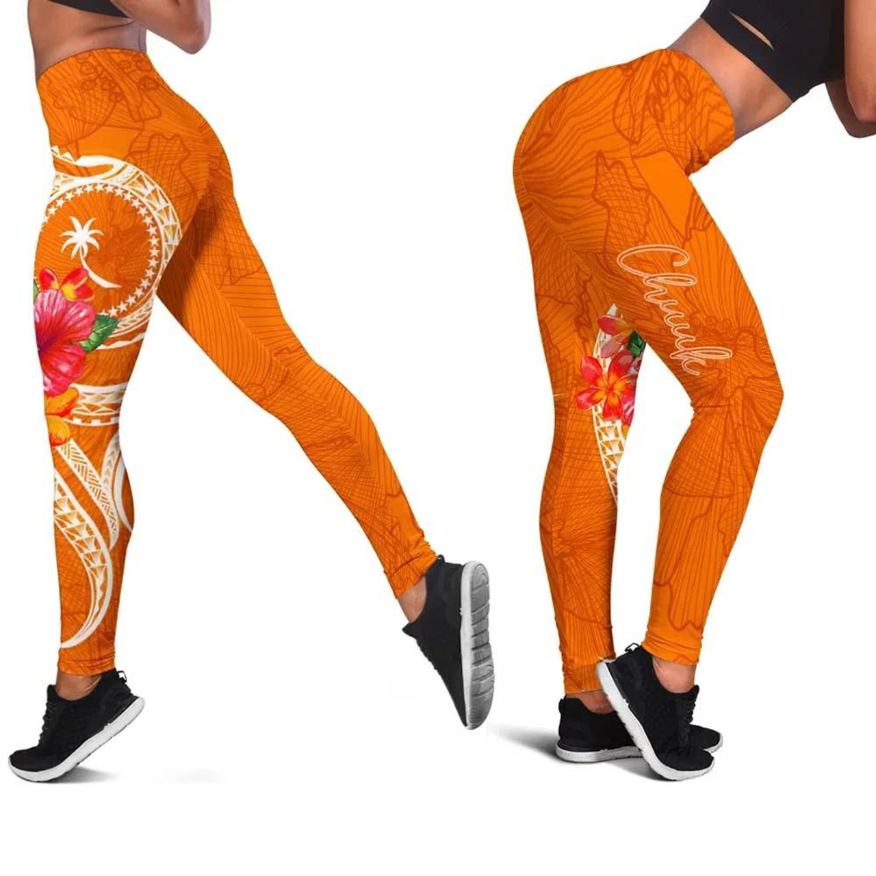 Chuuk Polynesian Legging - Orange Floral With Seal 1