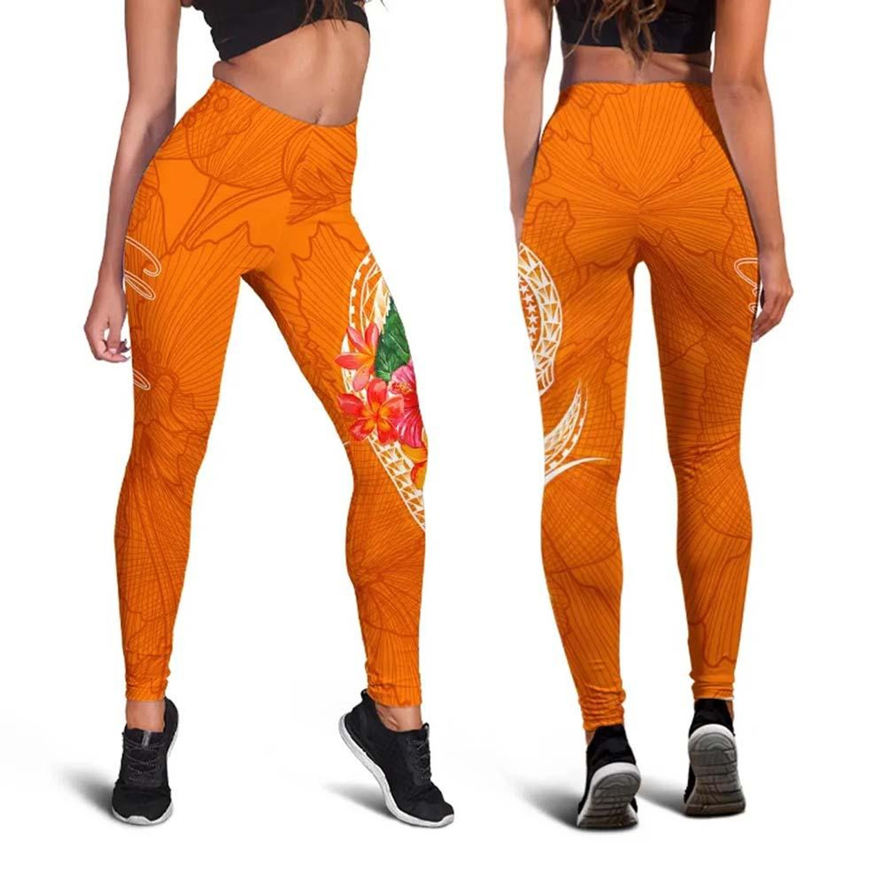 Chuuk Polynesian Legging - Orange Floral With Seal 4