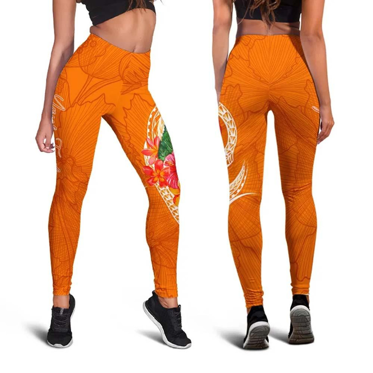 Tonga Polynesian Custom Personalised Legging - Orange Floral With Seal 4