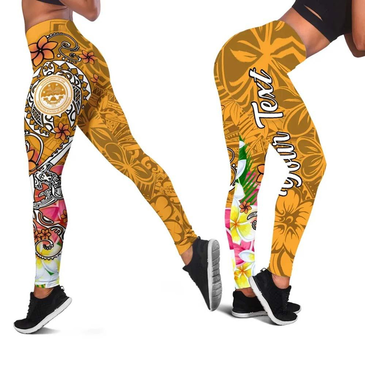 Federated States of Micronesia Custom Personalised Legging - Turtle Plumeria (Gold) 1