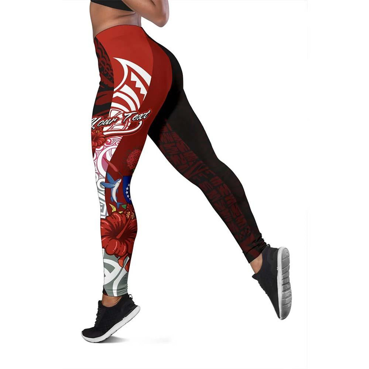 Cook Islands Polynesian Custom Personalised Legging  - Coat Of Arm With Hibiscus 1