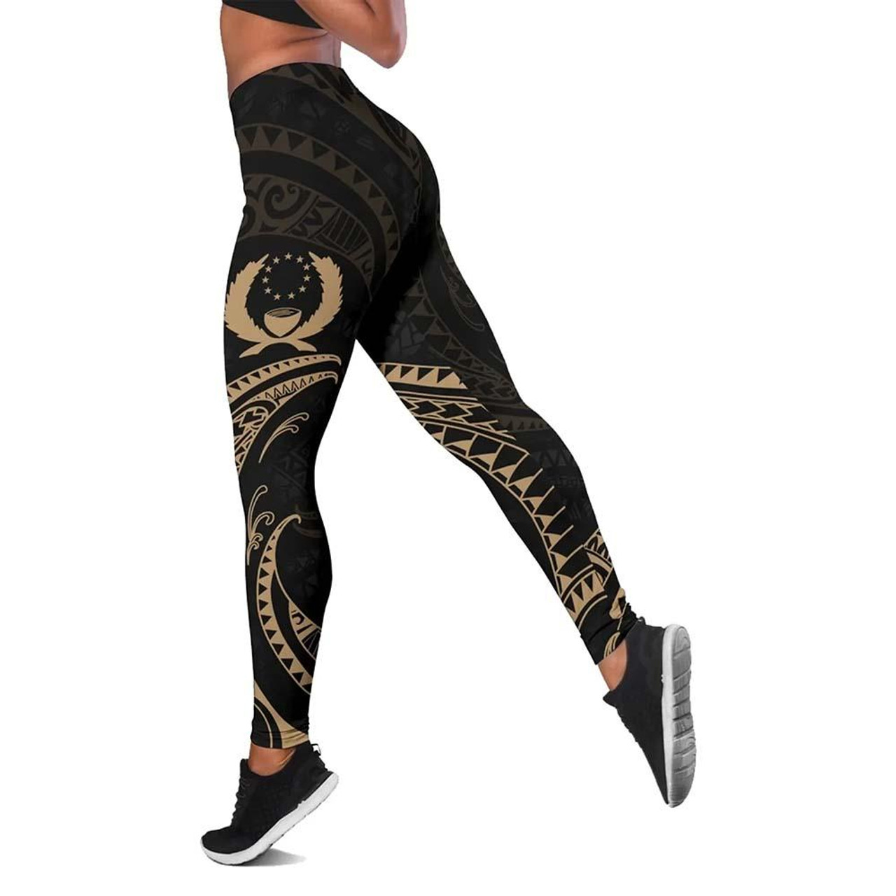 Pohnpei Micronesia Legging - Gold Tribal Wave 1