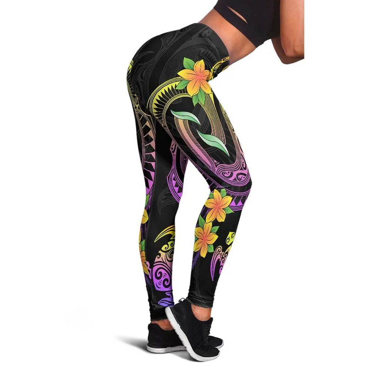 Polynesian Legging - Plumeria Flowers with Spiral Patterns 2