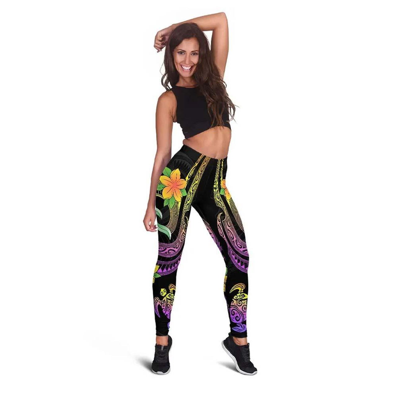 Polynesian Legging - Plumeria Flowers with Spiral Patterns 3