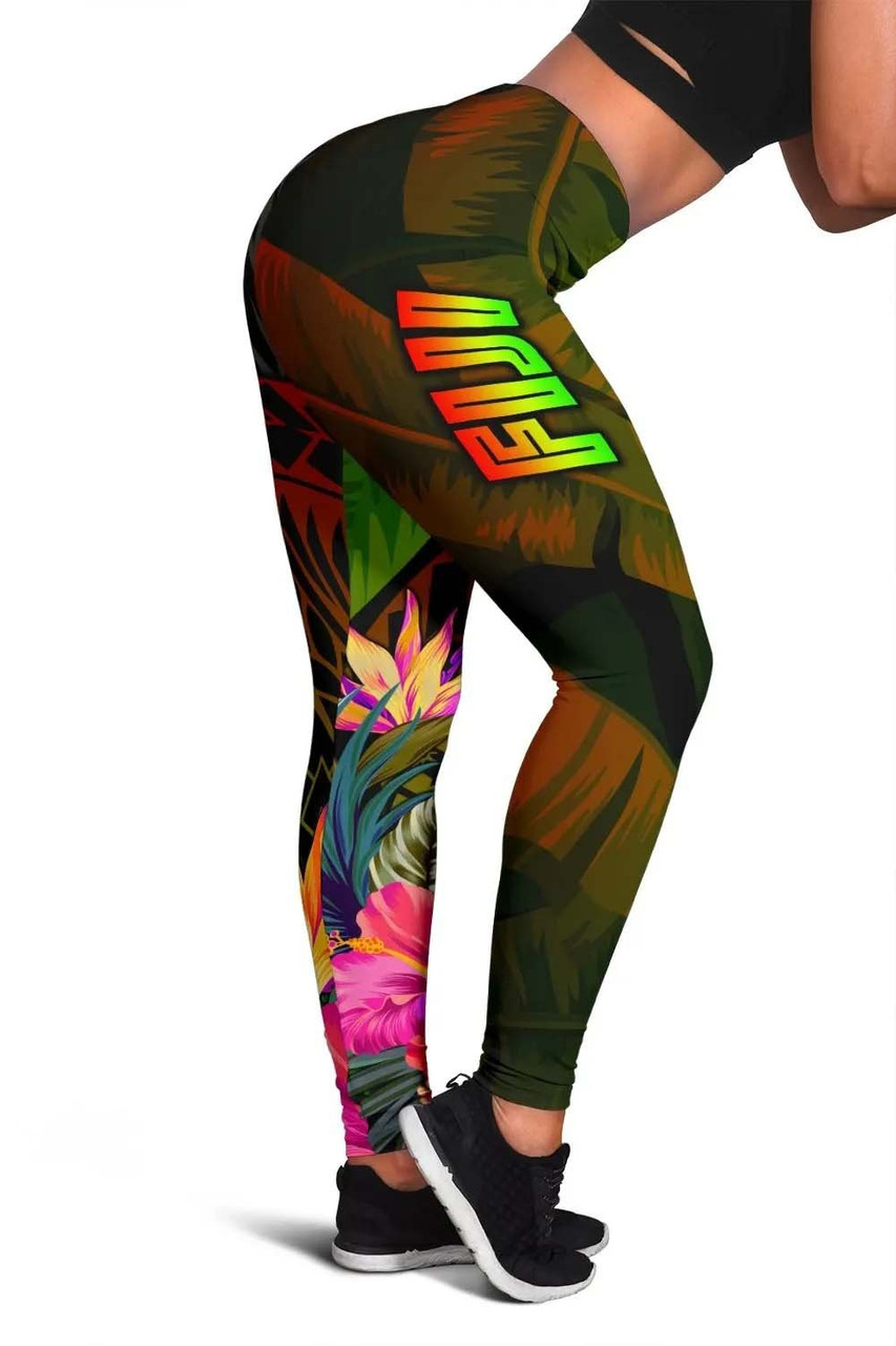 Fiji Polynesian Legging -  Hibiscus and Banana Leaves 2