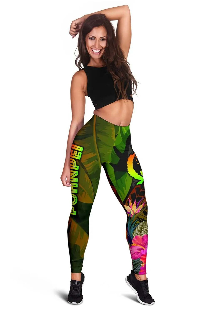 Pohnpei Polynesian Legging -  Hibiscus and Banana Leaves 2