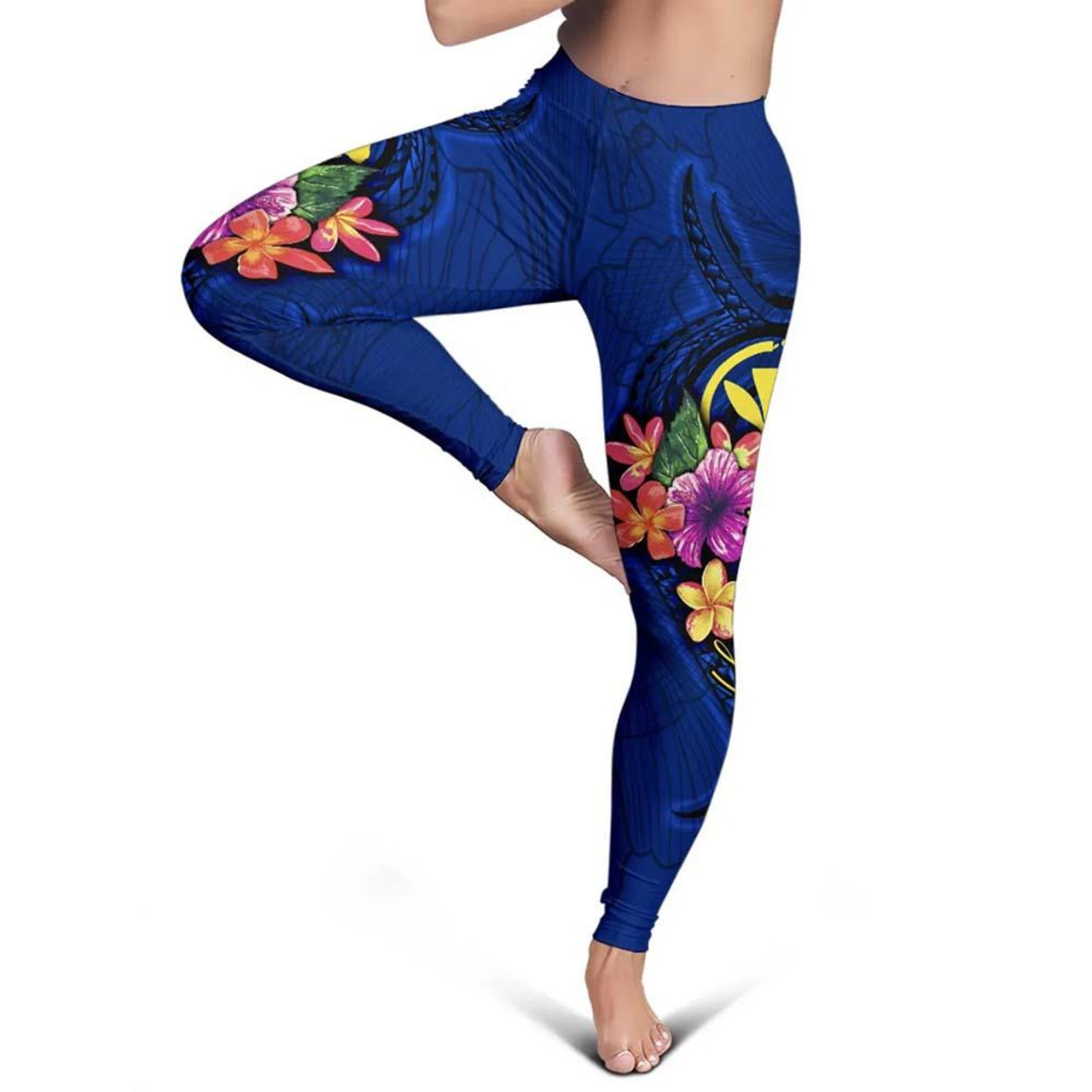 Hawaii Polynesian Legging - Floral With Seal Blue 4