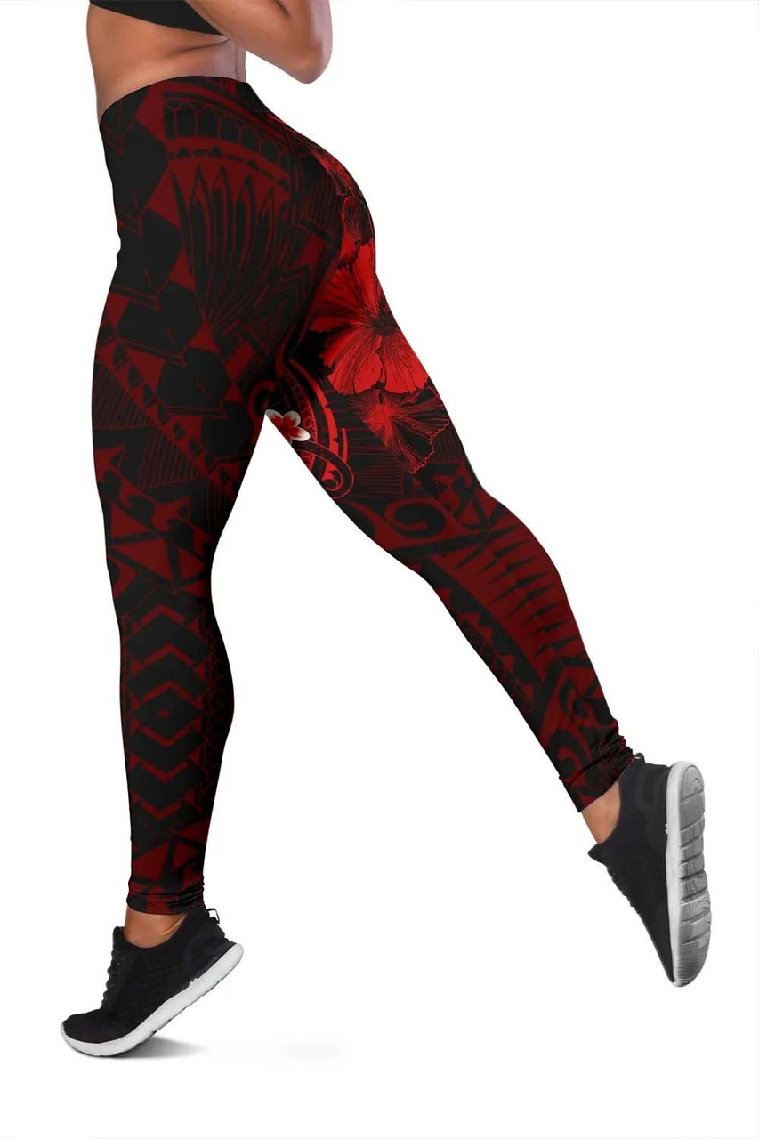 Polynesian Hawaii Legging - Humpback Whale with Hibiscus (Red) 3