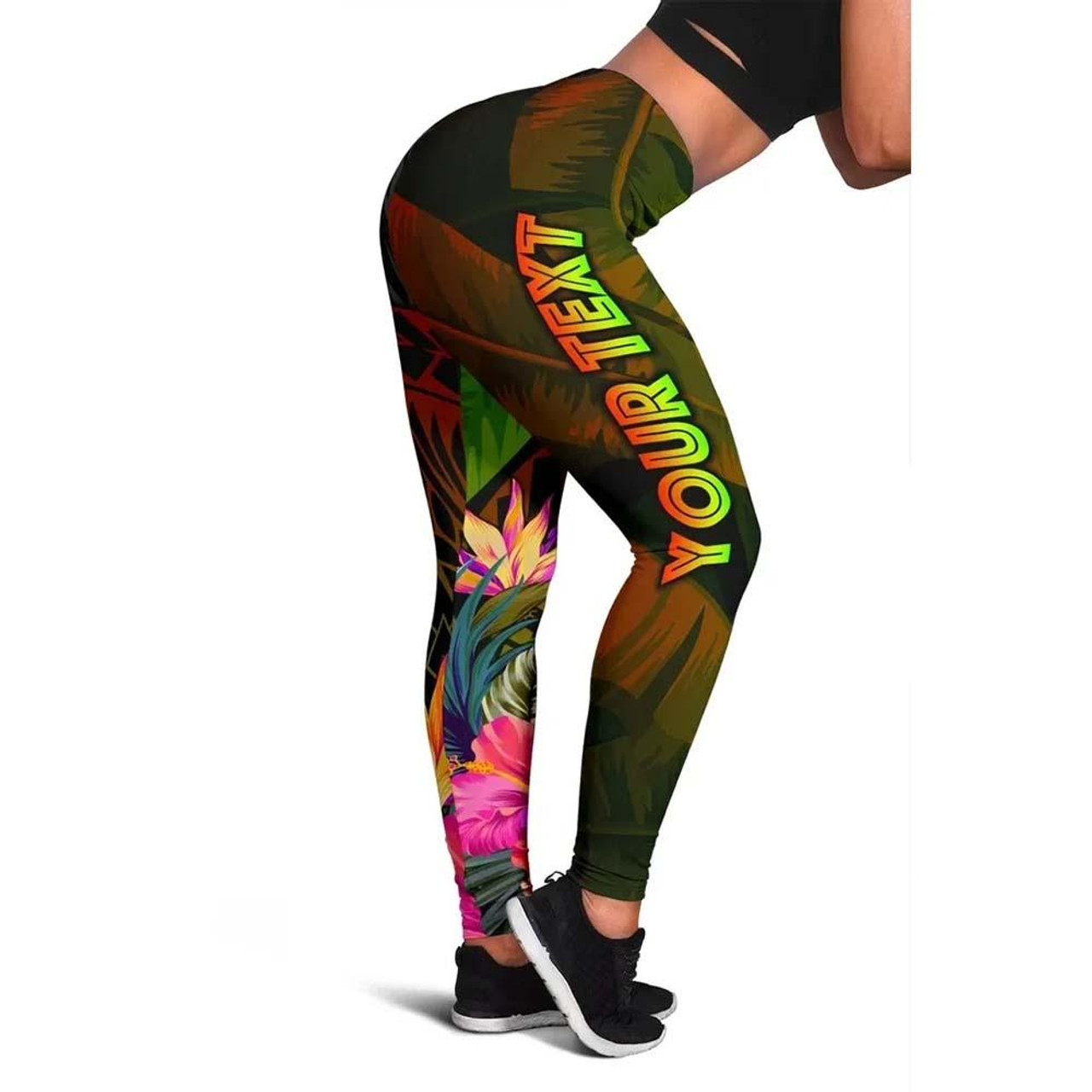 Federated States of Micronesia Polynesian Personalised Legging -  Hibiscus and Banana Leaves 1