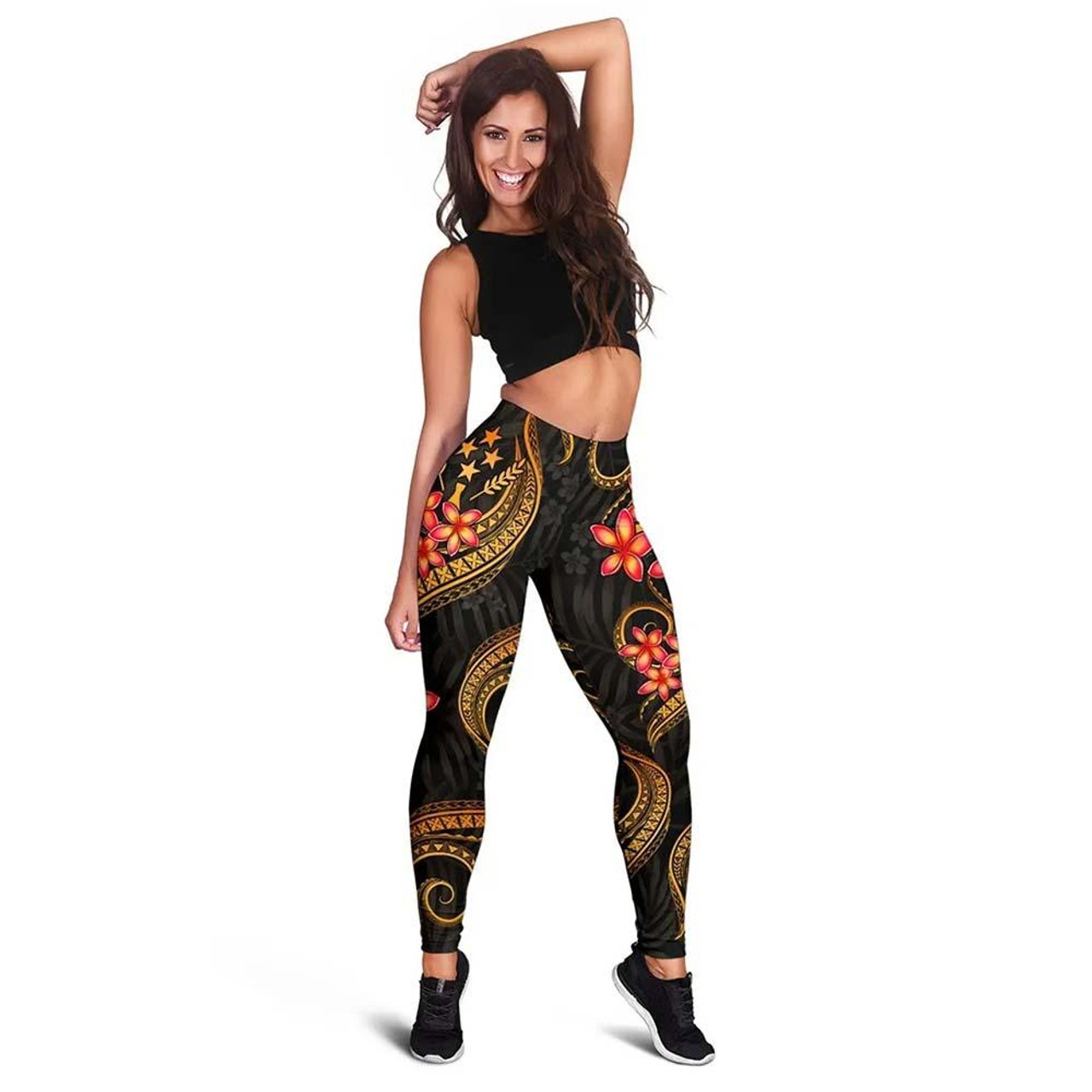 Kosrae Micronesian Women Legging - Gold Plumeria 1