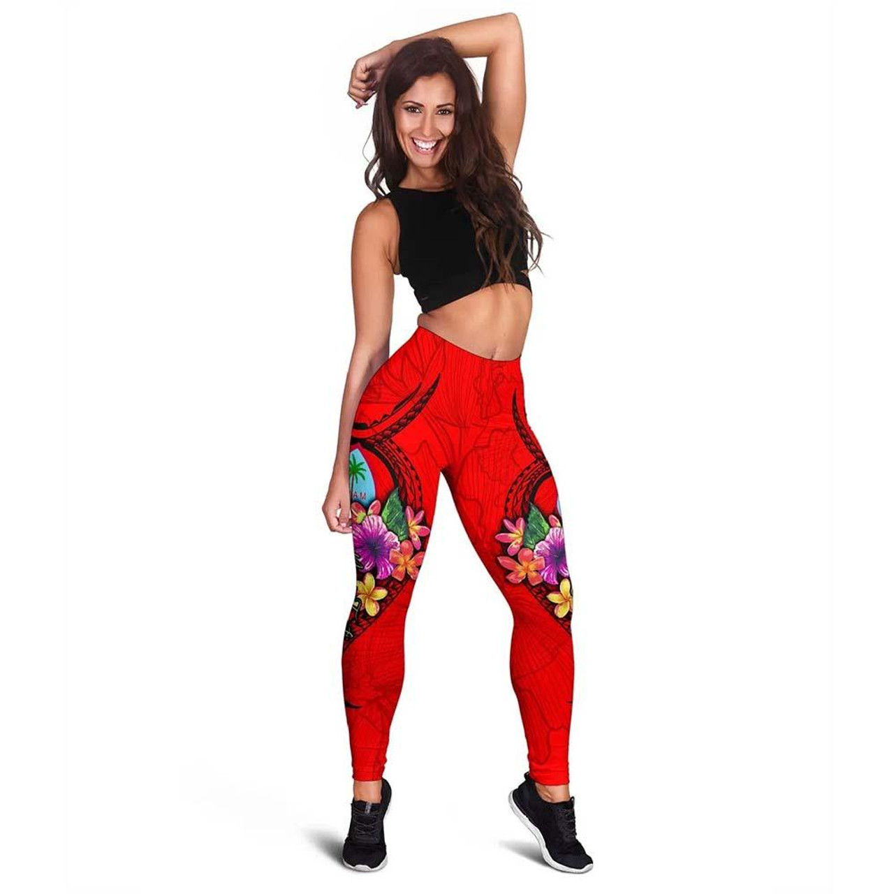 Guam Polynesian Custom Personalised Legging - Floral With Seal Red 4