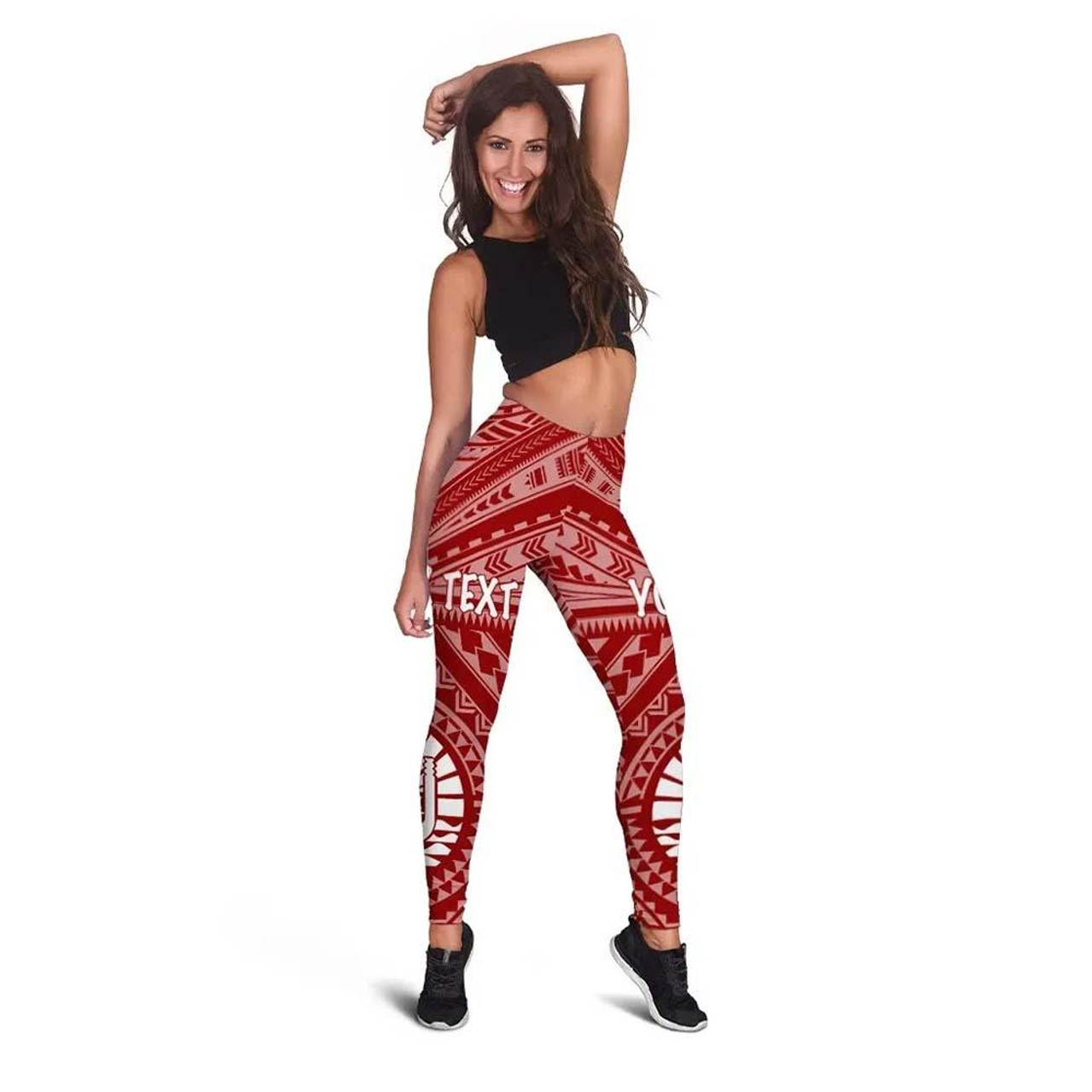 Tahiti Personalised Legging - Tahiti Seal In Polynesian Tattoo Style (Red) -BN25 1