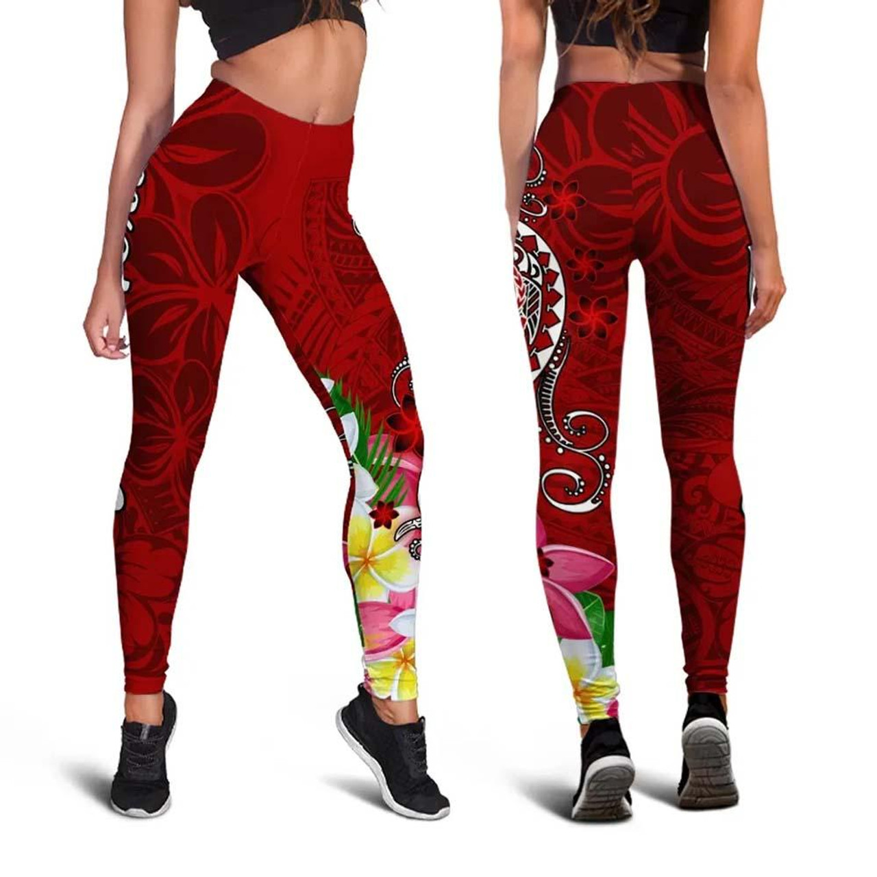 Samoa Custom Personalised Legging - Turtle Plumeria (Red) 4