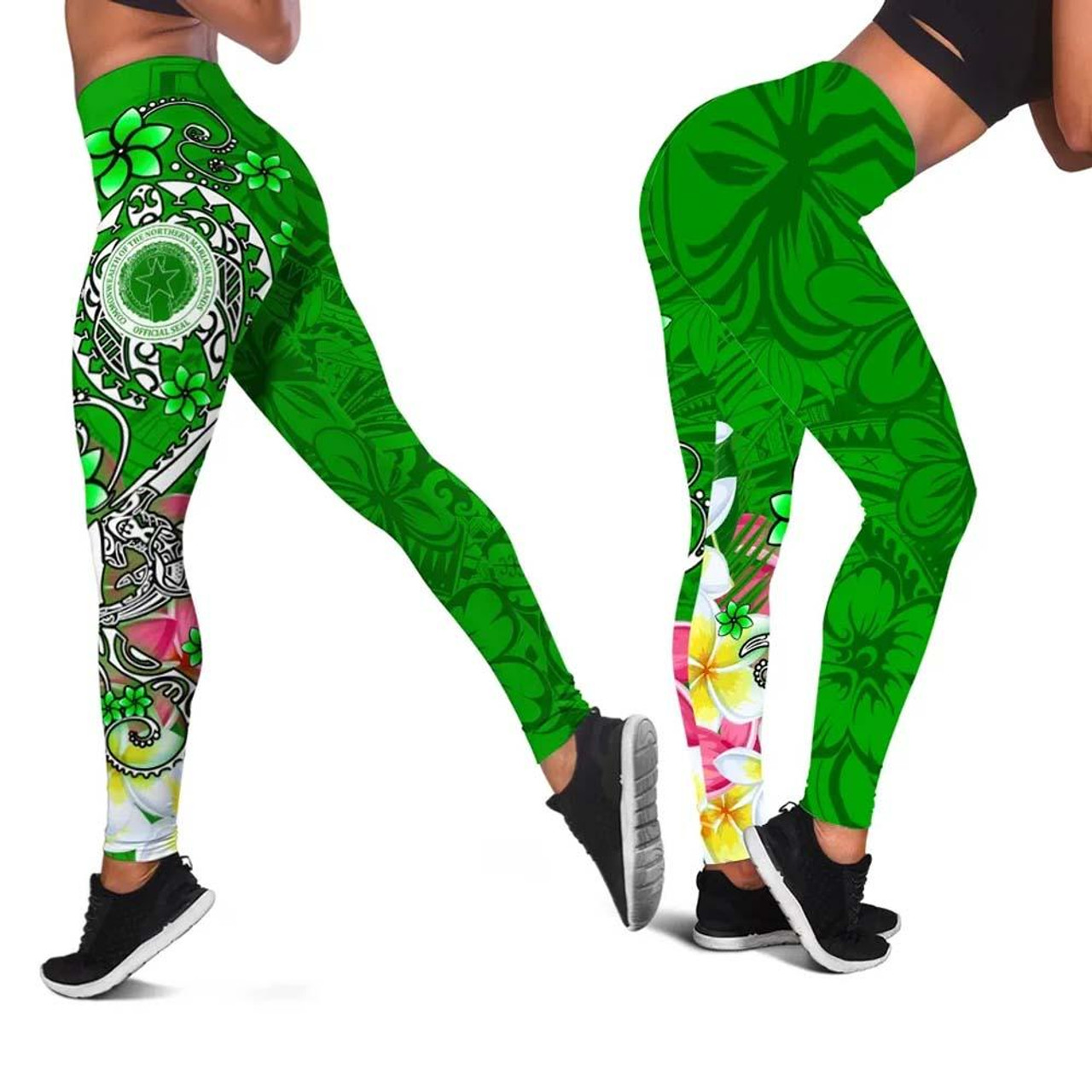 Northern Mariana Islands Legging - Turtle Plumeria (Green) 1