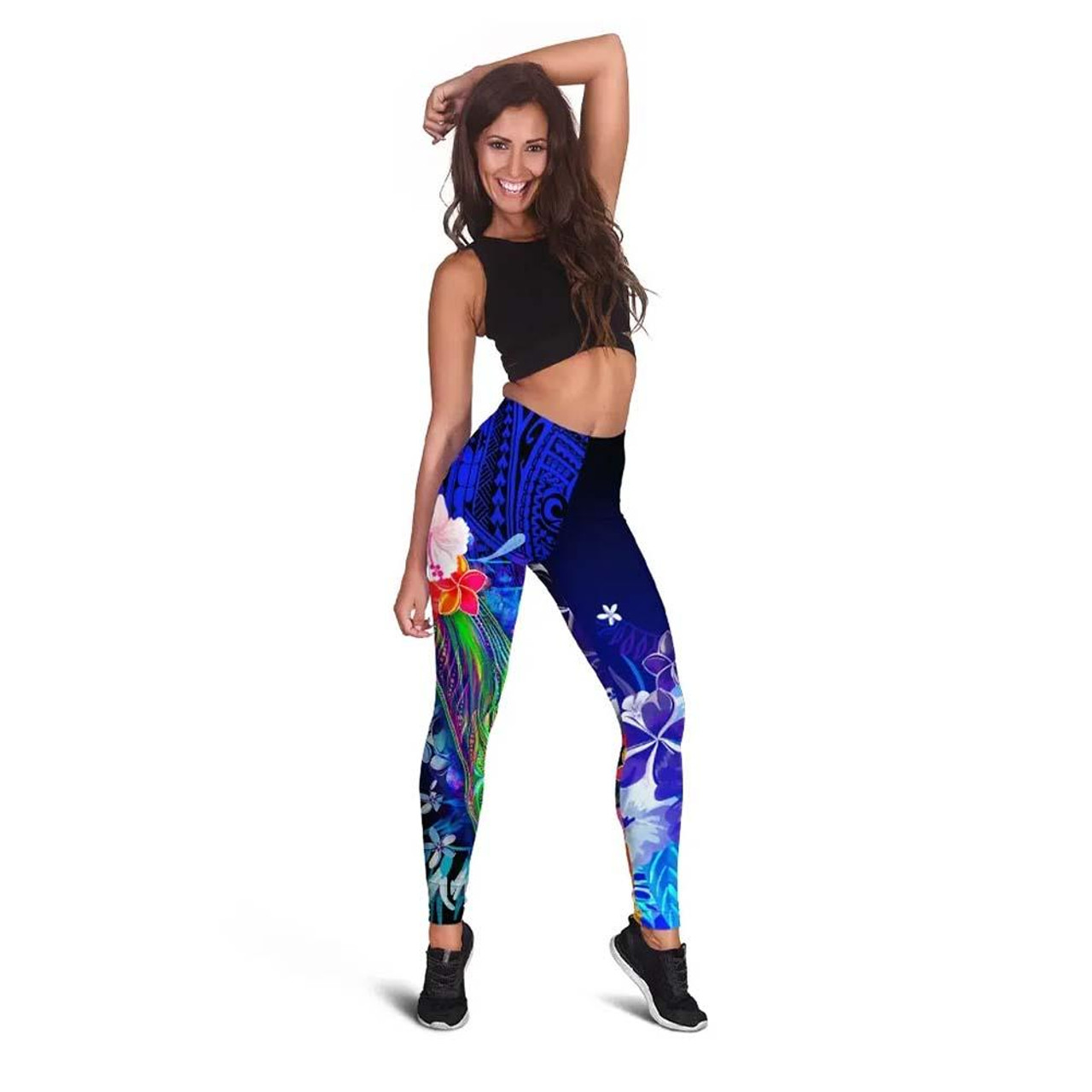 Guam Legging- Humpback Whale with Tropical Flowers (Blue) 1