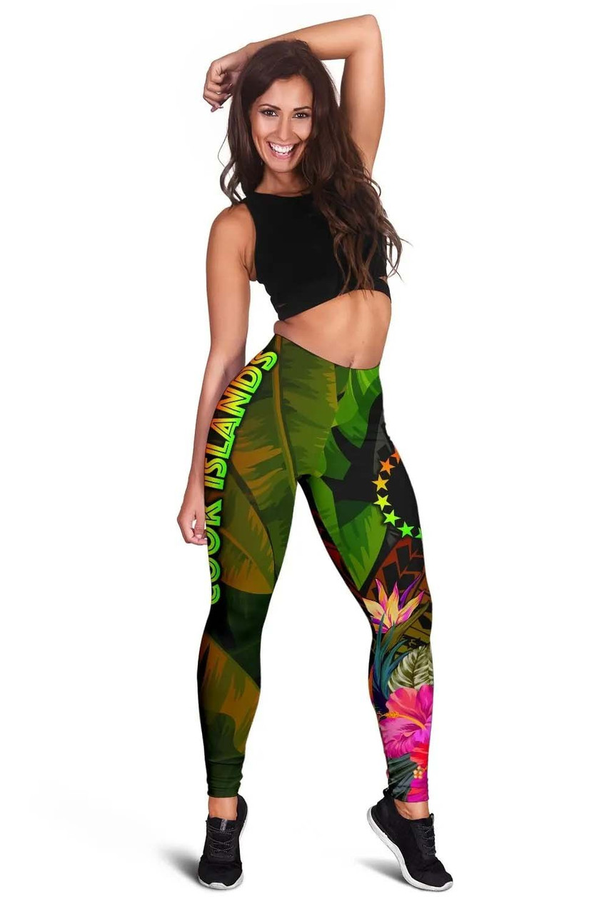 Cook Islands Polynesian Legging -  Hibiscus and Banana Leaves 2