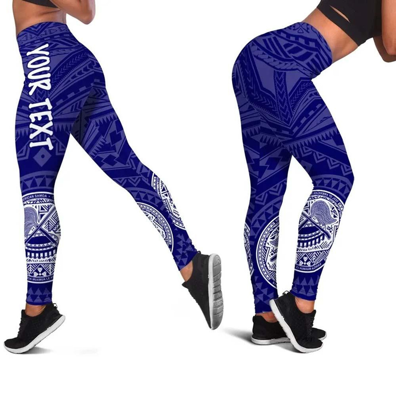 American Samoa Personalised Legging - Seal In Polynesian Tattoo Style ( Blue) -BN25 3