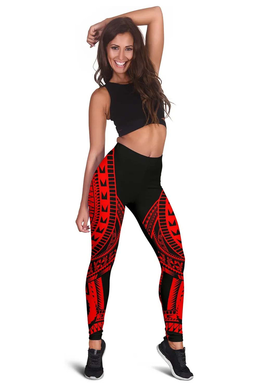 Pohnpei Legging Polynesian Pattern Red 2