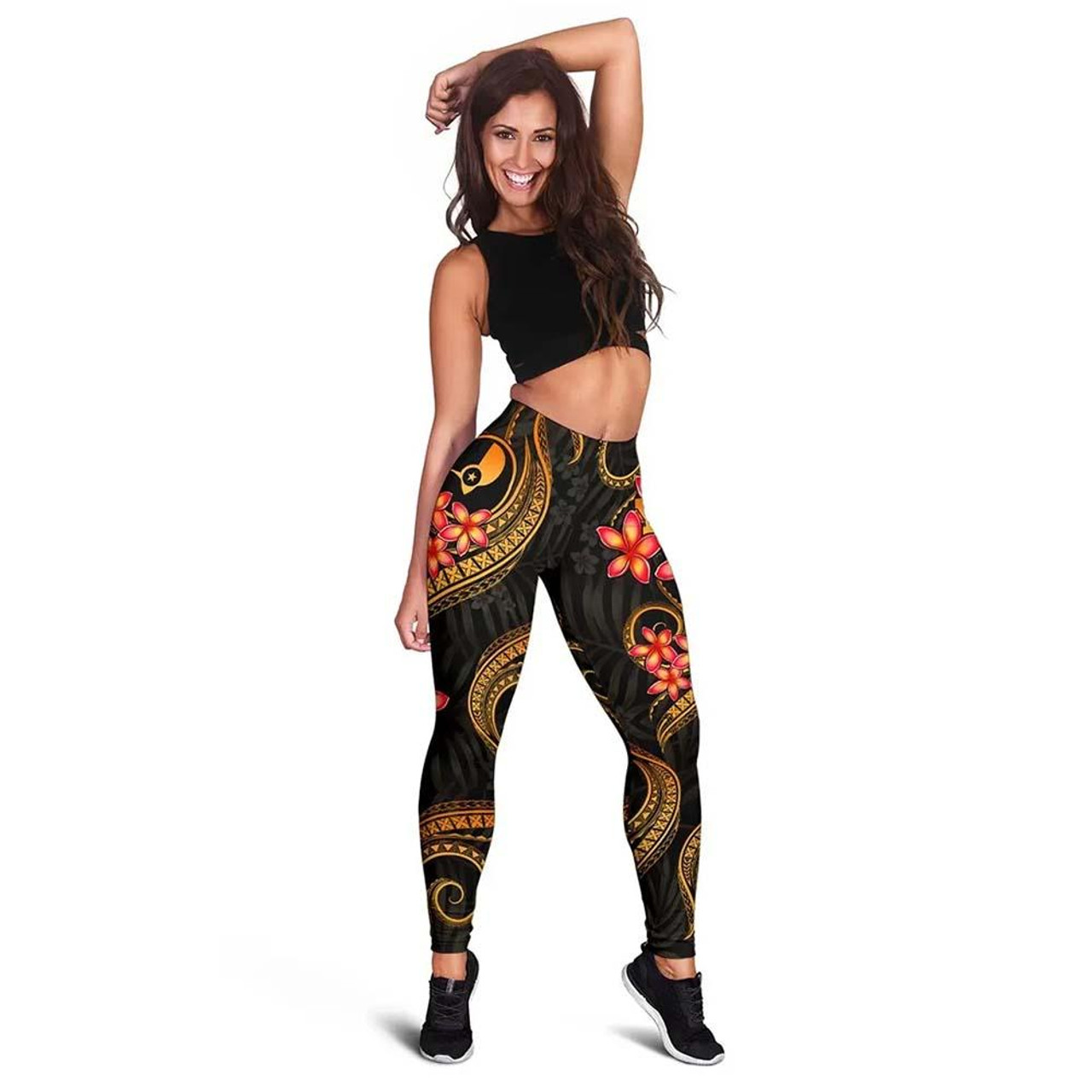 Yap Micronesian Women Legging - Gold Plumeria 1