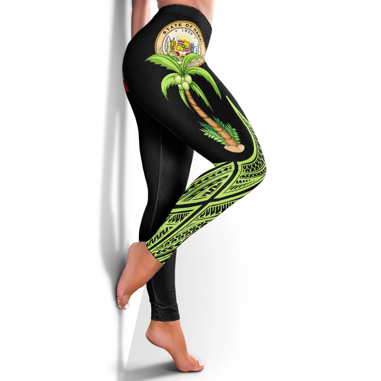 Polynesian Hawaii Legging - Coconut Tree And Flag